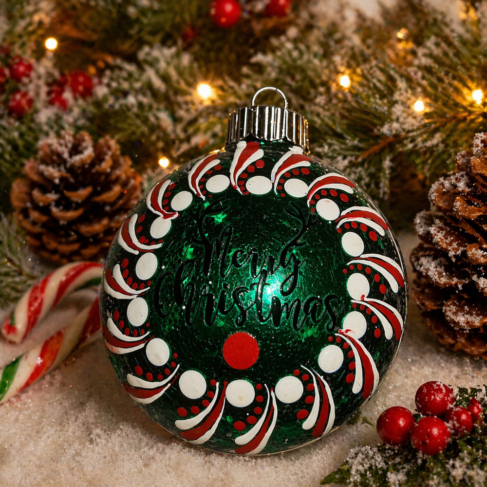 “Merry Christmas” Hand-Painted Ornament | 3” Shatterproof Holiday Decor